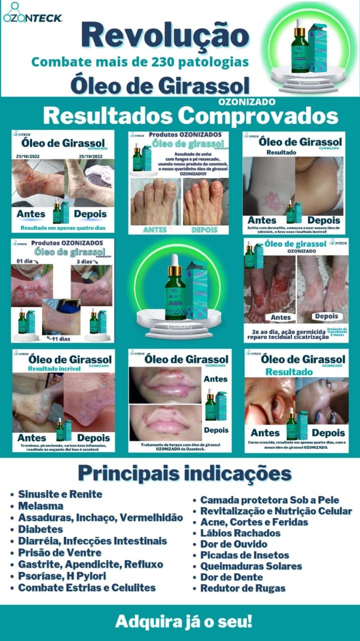 Óleo Girassol Ozonizado Natural Cicatrização 20ml