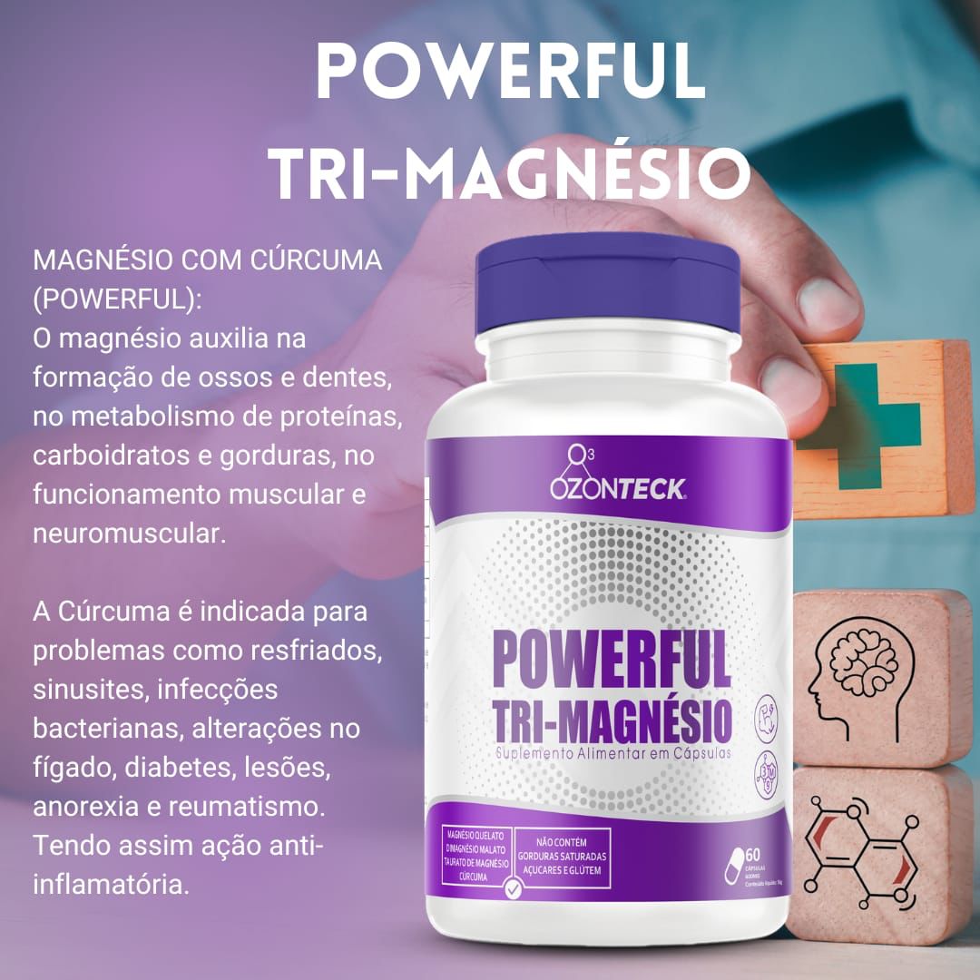 Suplemento Poweful Tri Magnésio 60 Cápsulas