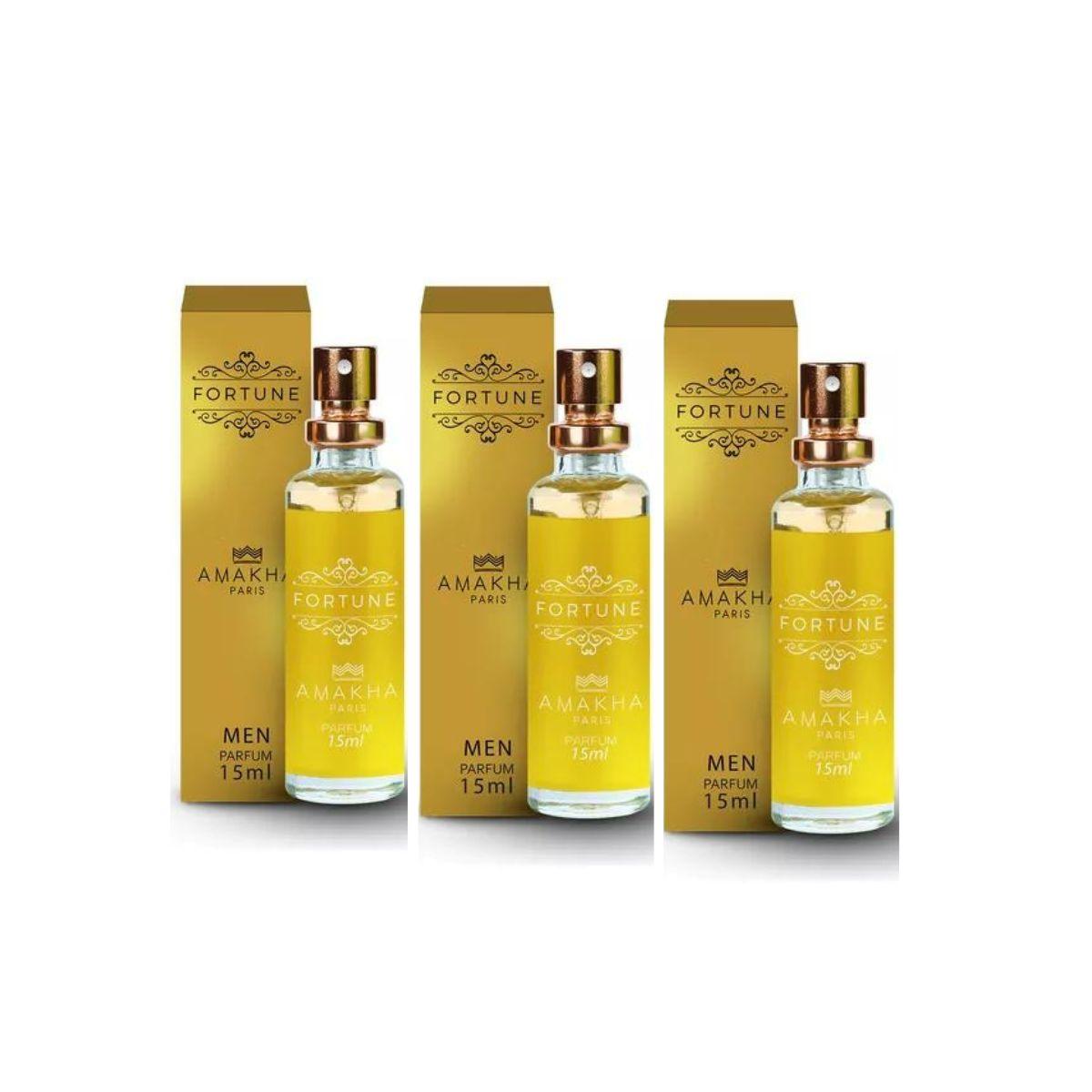 Kit 3 Perfumes Fortune Masculino 15ml Amakha Paris - Them Company