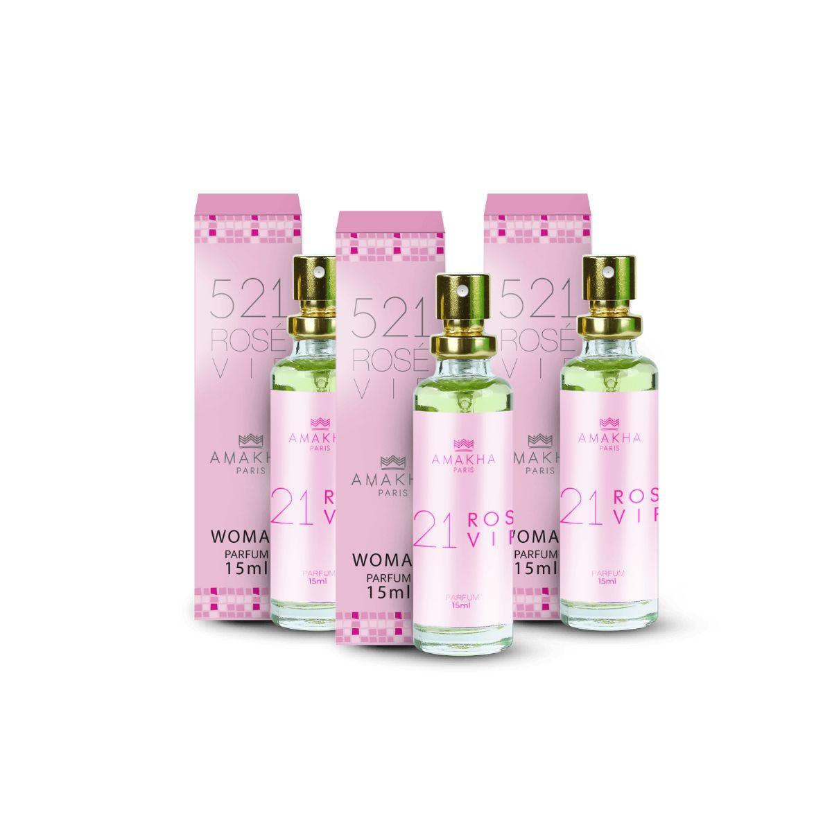 Perfume 521 Vip Rose Amakha Paris Kit Com 3un 15 Ml Original - Them Company
