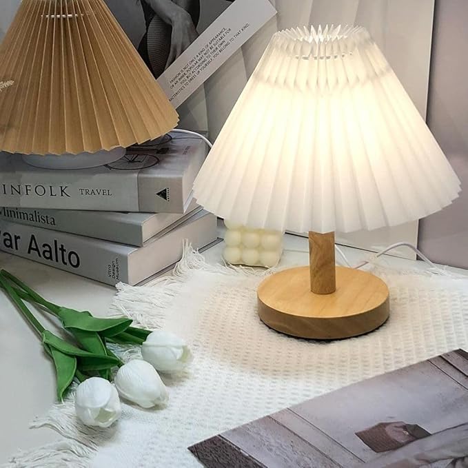 Abajur De Mesa Sanfonado Base De Madeira Led Embutido 26cm
