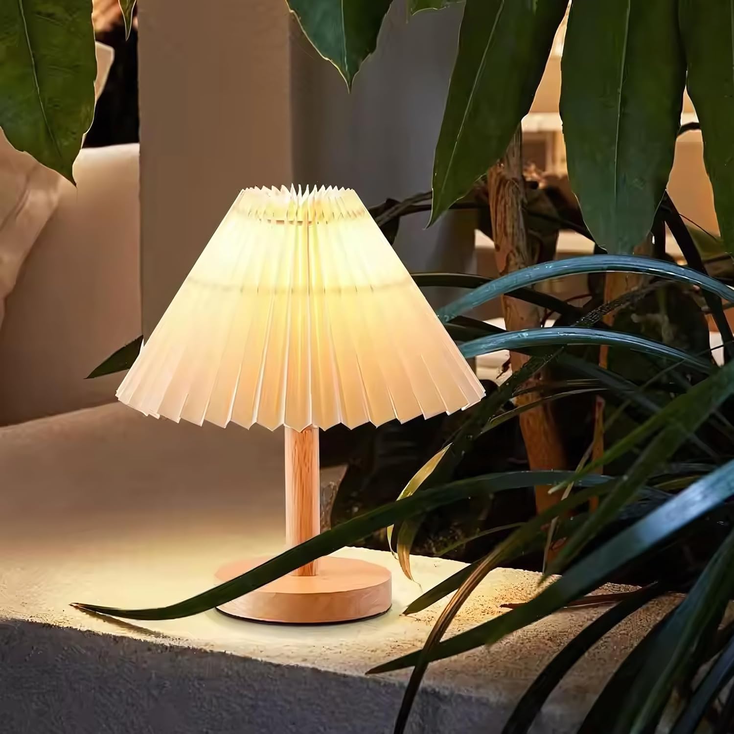 Abajur De Mesa Sanfonado Base De Madeira Led Embutido 26cm