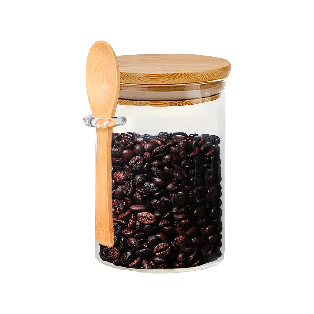 Pote De Vidro Hermético 350ml Multiuso com Colher e Tampa de Bambu