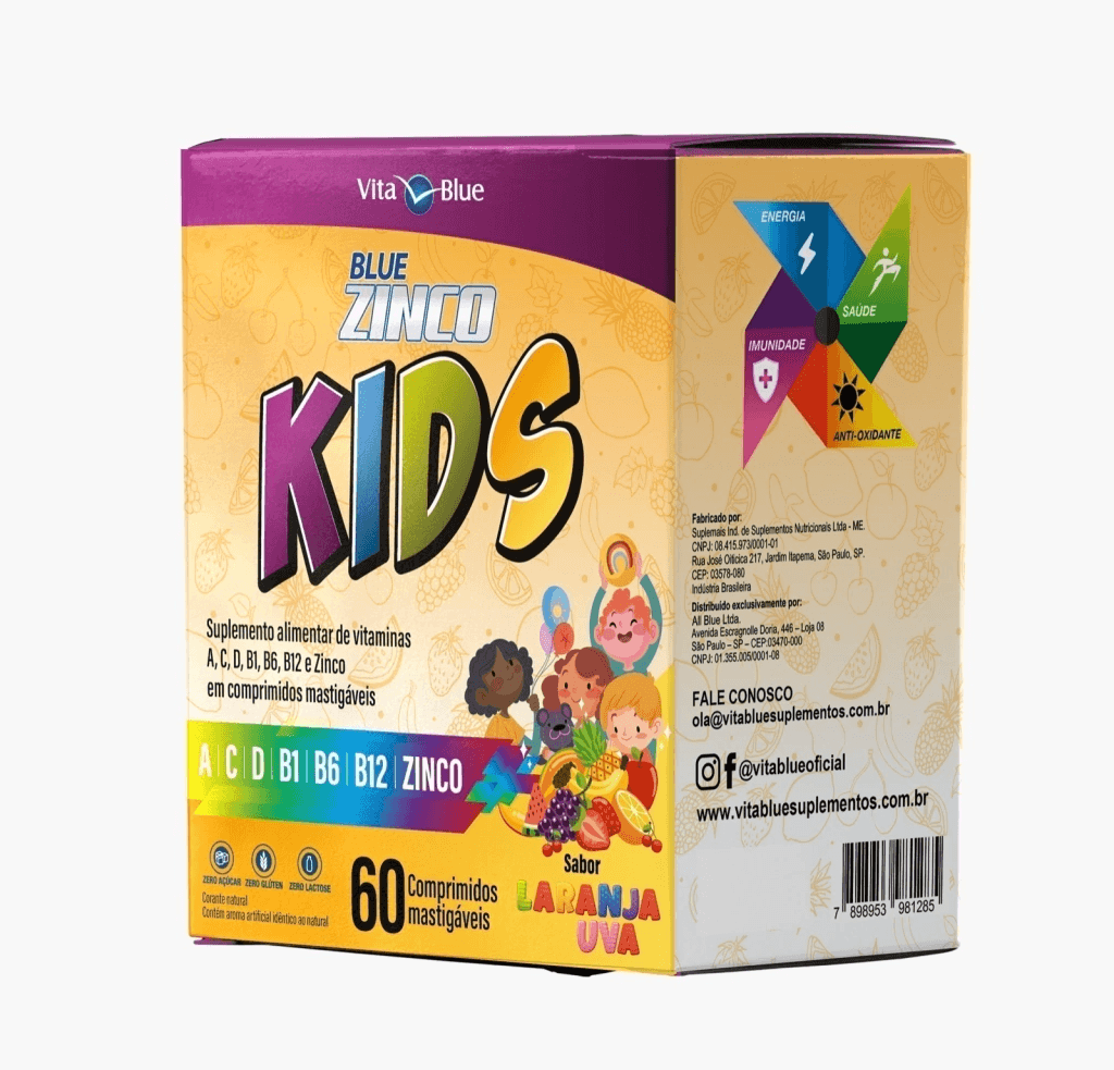 Blue Zinco Kids 60 comprimidos Mastigáveis Laranja e Uva - Them Company